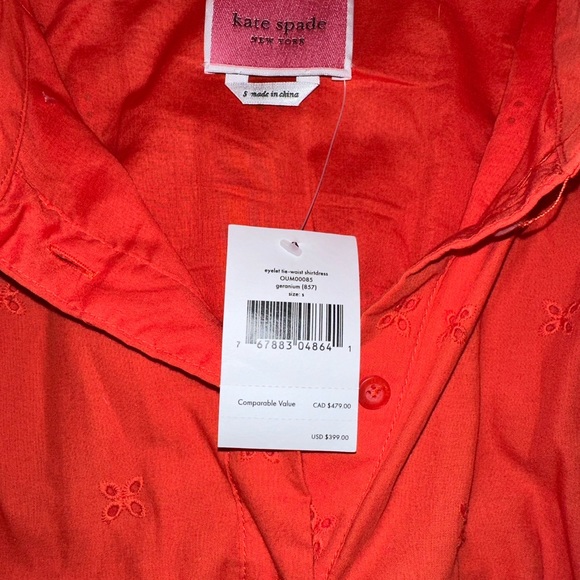 NWT♠️Kate Spade Eyelet Tie-waist Shirtdress♠️Size Small♠️Color - geranium♠️ - Picture 5 of 5